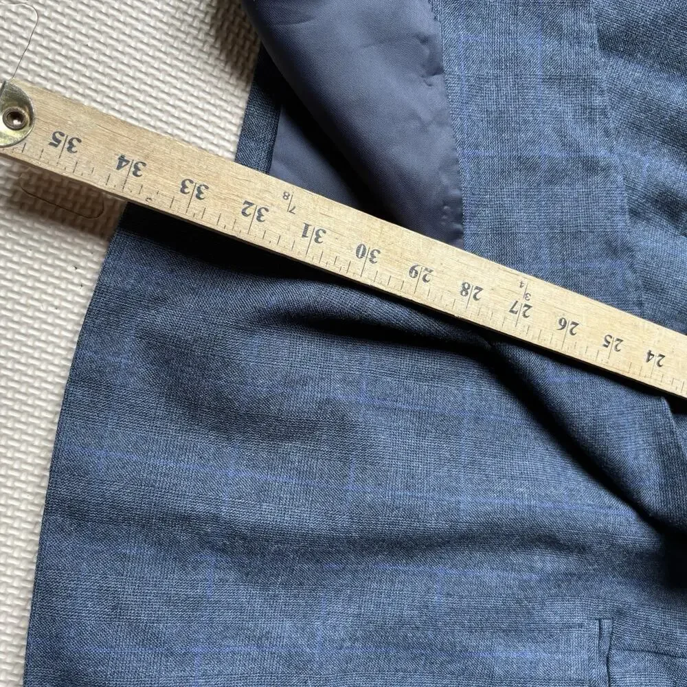 Bombay Town Japan Custom Blue Plaid Check Double Breasted Blazer Suit Coat 40